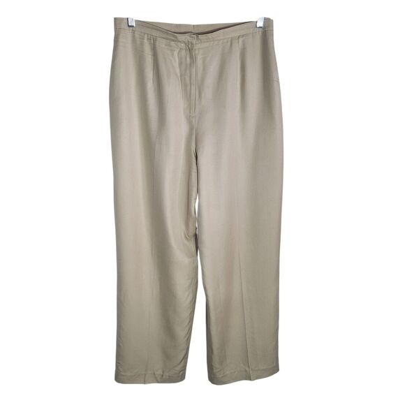Talbots Silk Woo1 Trouser Pants Women's Size 14 Tan Wide Leg Preppy Career Comfy - Picture 1 of 10